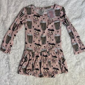 Posh peanut PPL 2T bodysuit Pink Long Sleeve Dress with Coffee Cup Print
